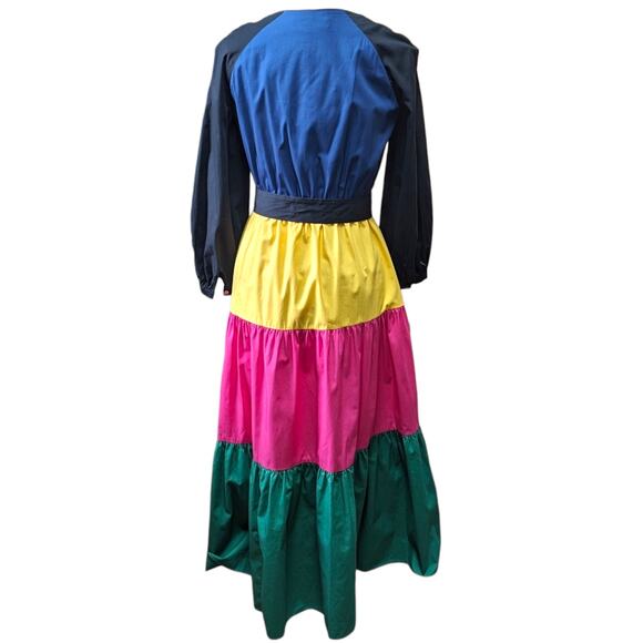 Borgo De Nor Poplin Meret Dress Color Block Long Sleeves Maxi 10 - Picture 4 of 8